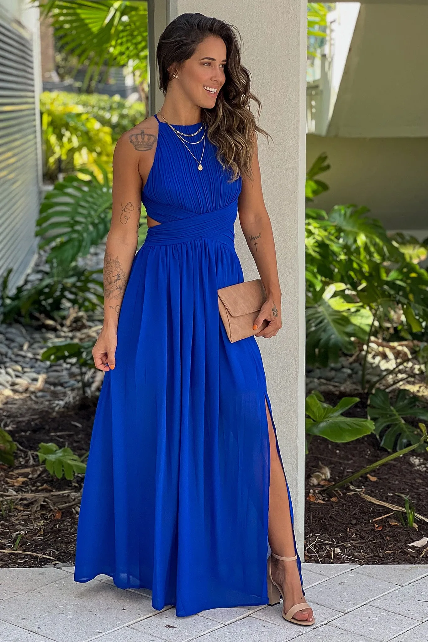 Royal Blue Pleated Maxi Dress