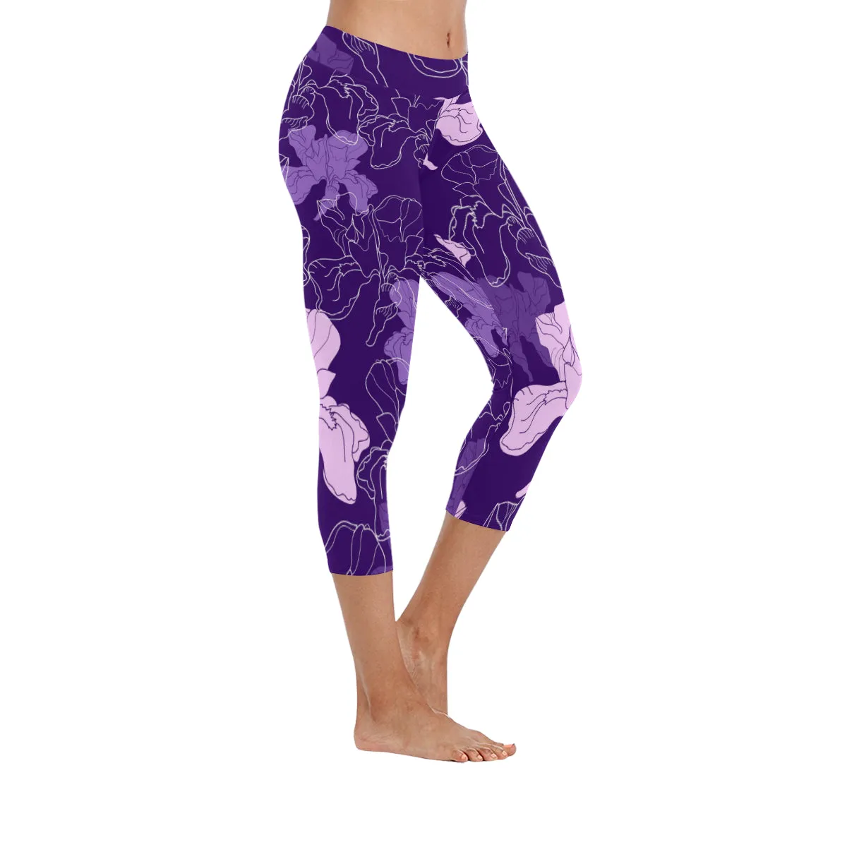 Seamless Pattern with Flowers Women's Low Rise Capri Leggings (Invisible Stitch)