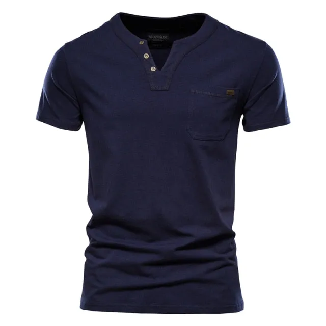 Solid Pocketed Collarless Polo Shirt