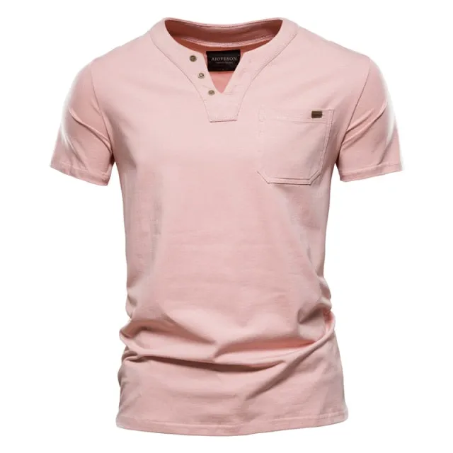 Solid Pocketed Collarless Polo Shirt