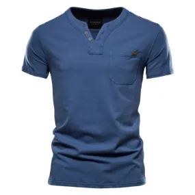 Solid Pocketed Collarless Polo Shirt