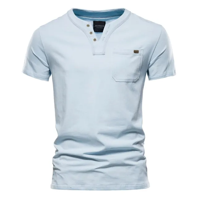 Solid Pocketed Collarless Polo Shirt