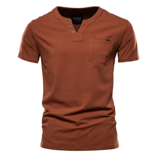 Solid Pocketed Collarless Polo Shirt