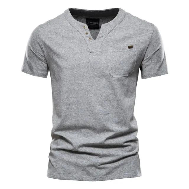 Solid Pocketed Collarless Polo Shirt