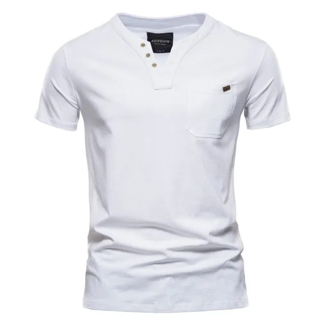 Solid Pocketed Collarless Polo Shirt