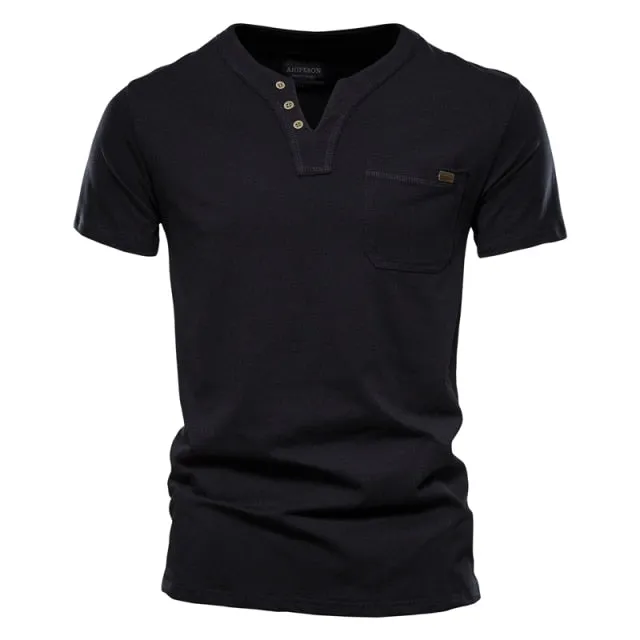 Solid Pocketed Collarless Polo Shirt