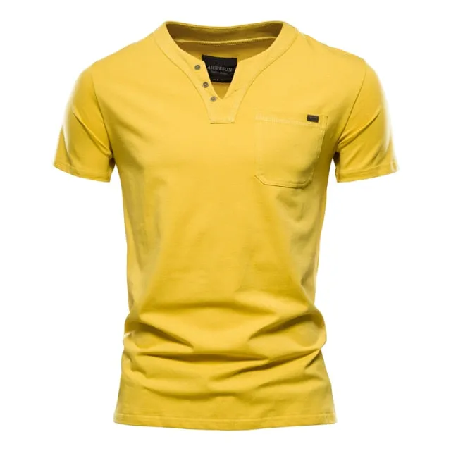 Solid Pocketed Collarless Polo Shirt