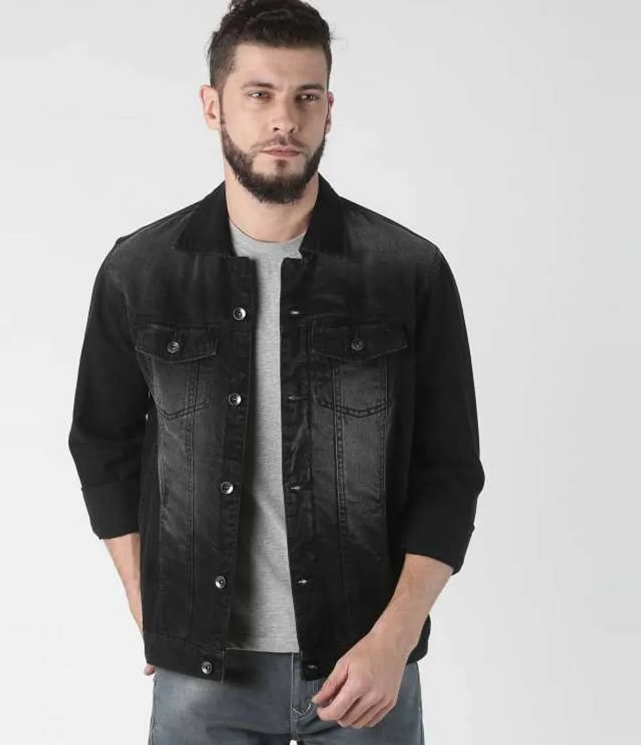 Stylish Full Sleeve Self Design Men Denim Jacket For Men