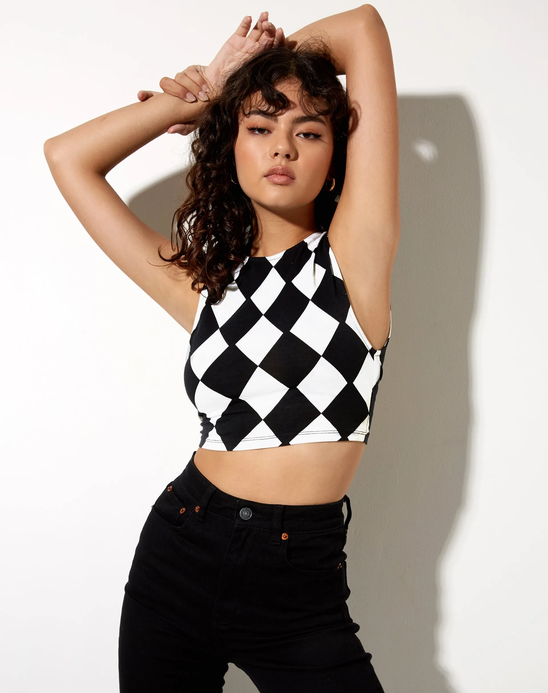 Sude Crop Top in Harlequin Black and White