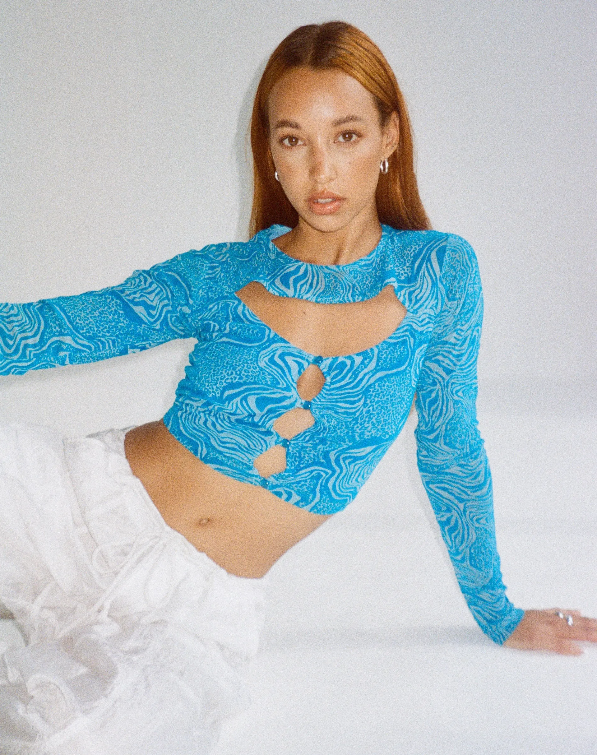 Techin Crop Top in Mixed Animal Flock Blue