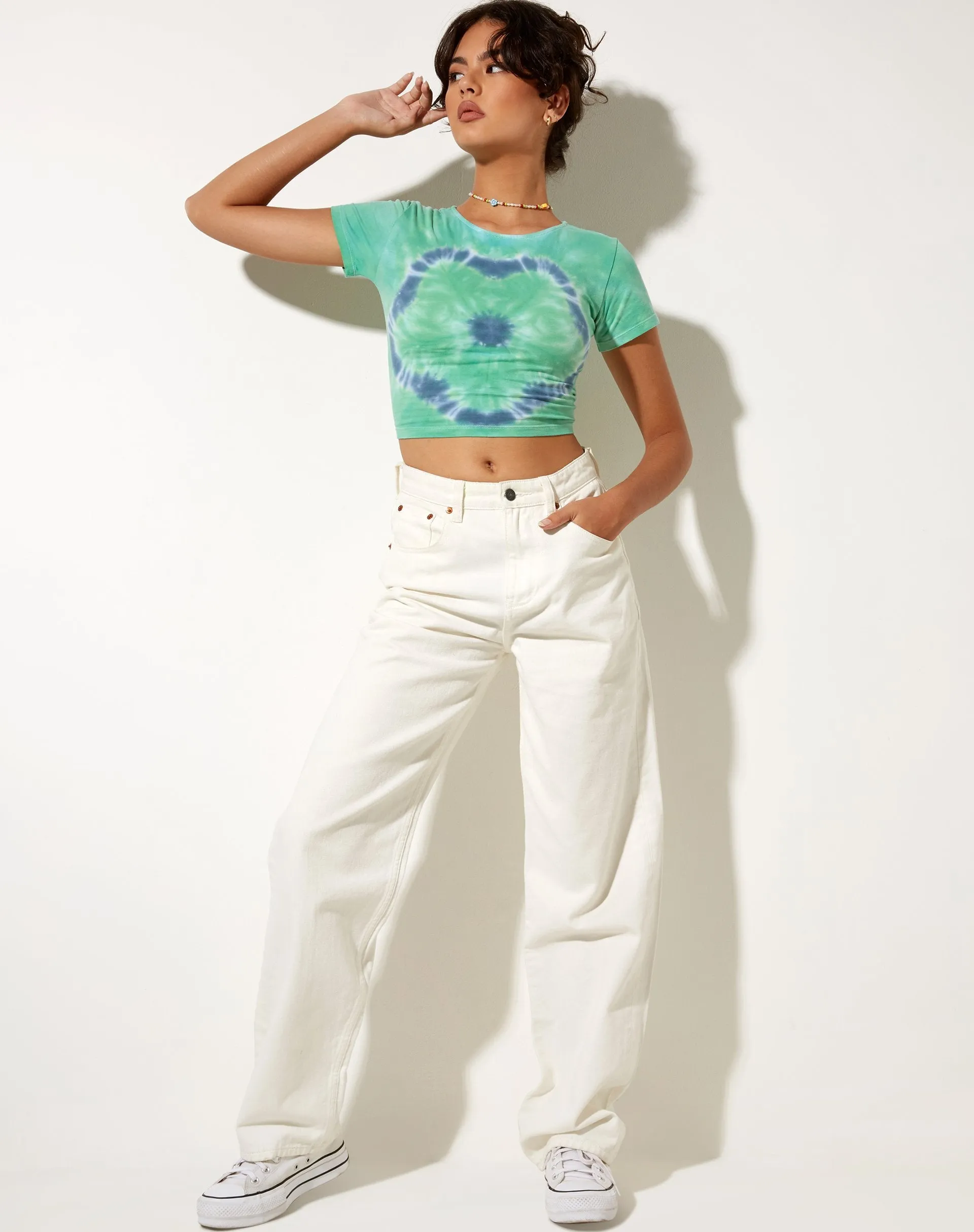 Tindy Crop Top in Green Blue Flower Tie Dye