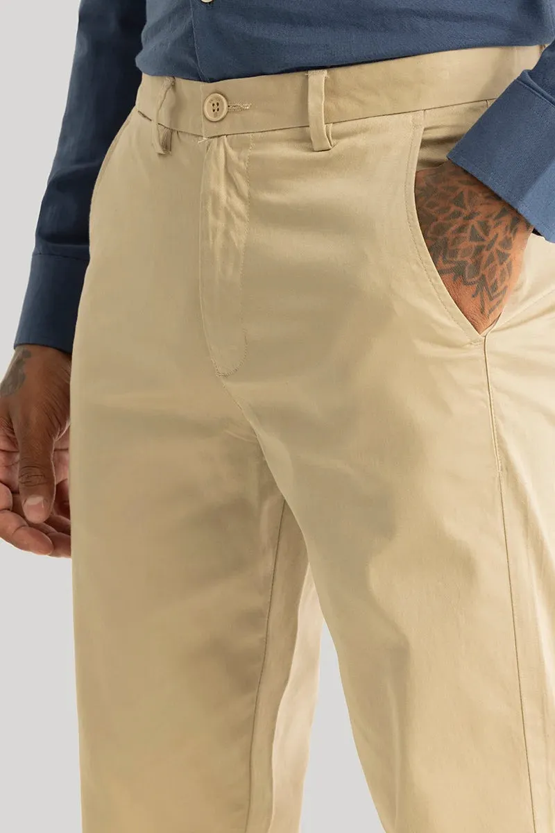 Urban Stride Khaki Plain Slim Fit Chinos