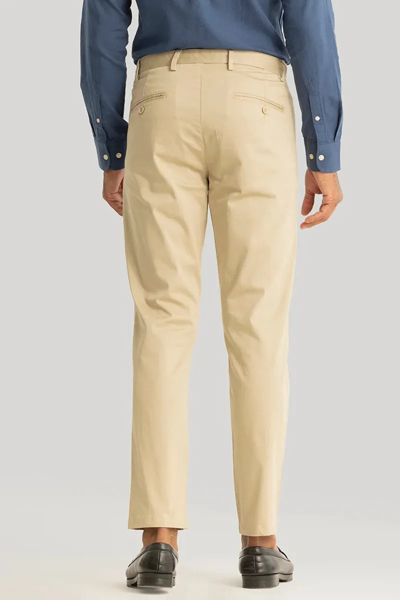 Urban Stride Khaki Plain Slim Fit Chinos