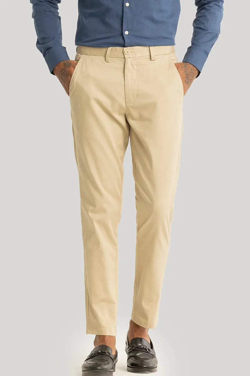 Urban Stride Khaki Plain Slim Fit Chinos