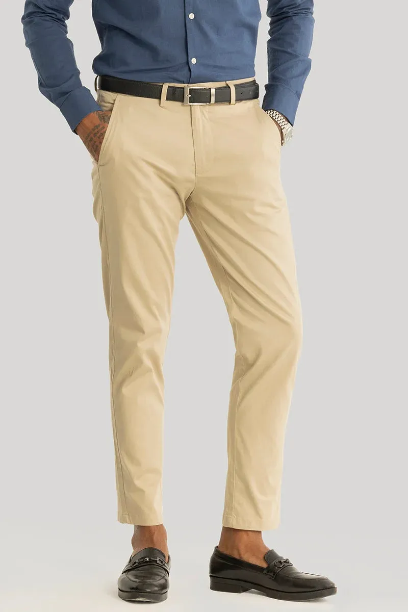 Urban Stride Khaki Plain Slim Fit Chinos