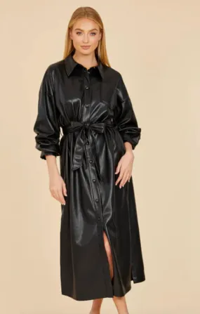 Vegan Leather Ruched Sleeve Maxi