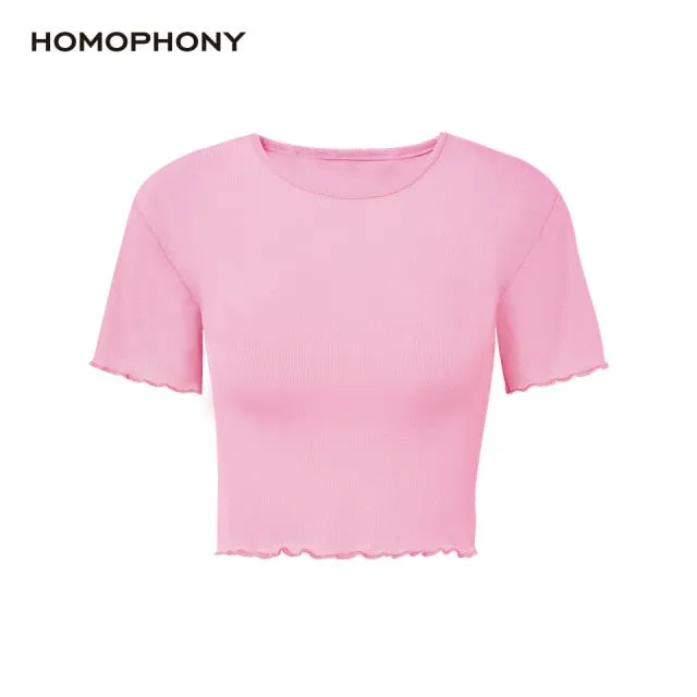 VenusFox Homophony T-shirt Casual O-Neck Short Sleeve Cropped Knitted Tshirts for Women