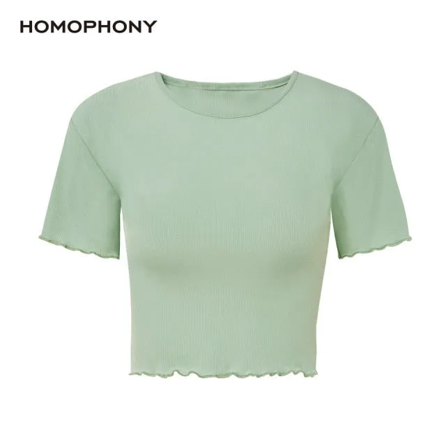 VenusFox Homophony T-shirt Casual O-Neck Short Sleeve Cropped Knitted Tshirts for Women