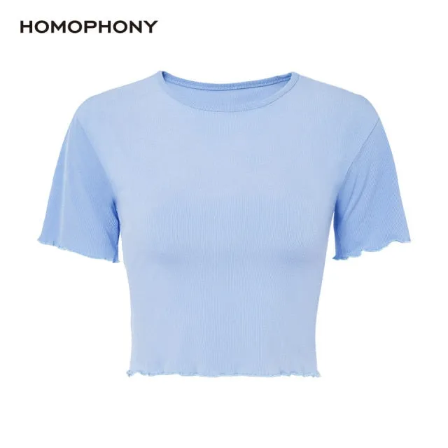 VenusFox Homophony T-shirt Casual O-Neck Short Sleeve Cropped Knitted Tshirts for Women