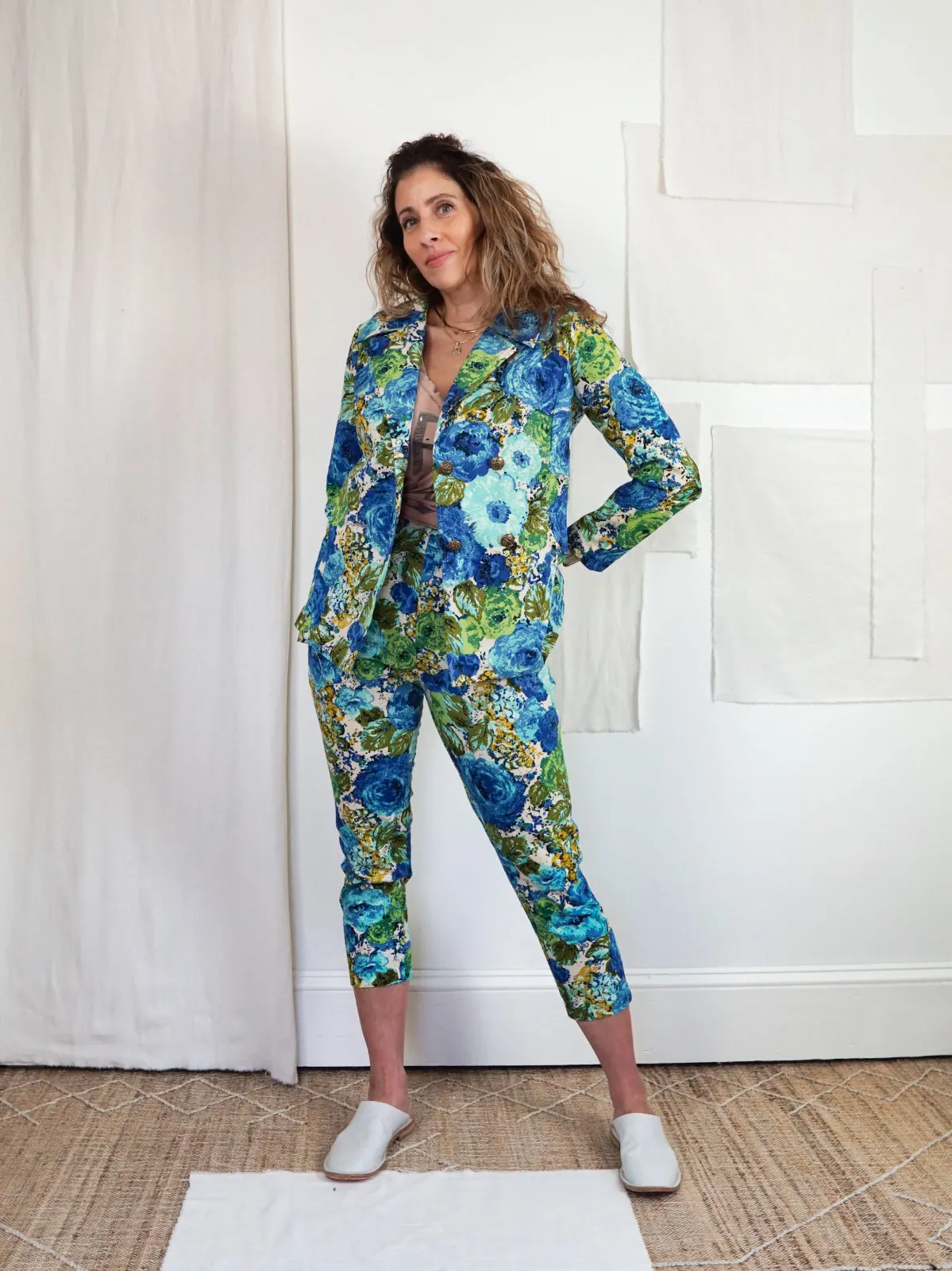 Vintage 50's Floral Barkcloth Pant Set