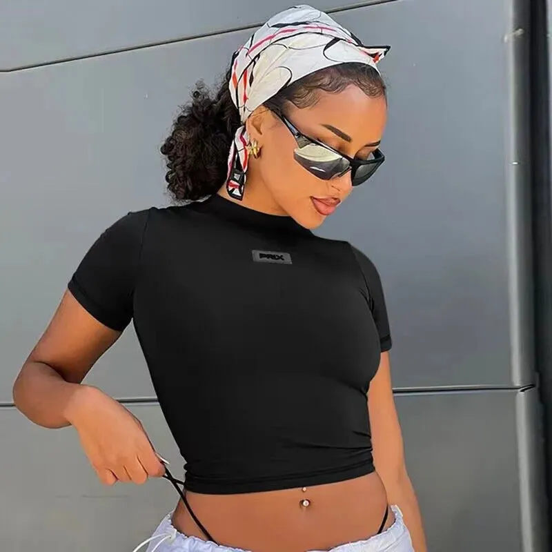 Women Fashion Streetwear Causal Slim Crop Top Tee