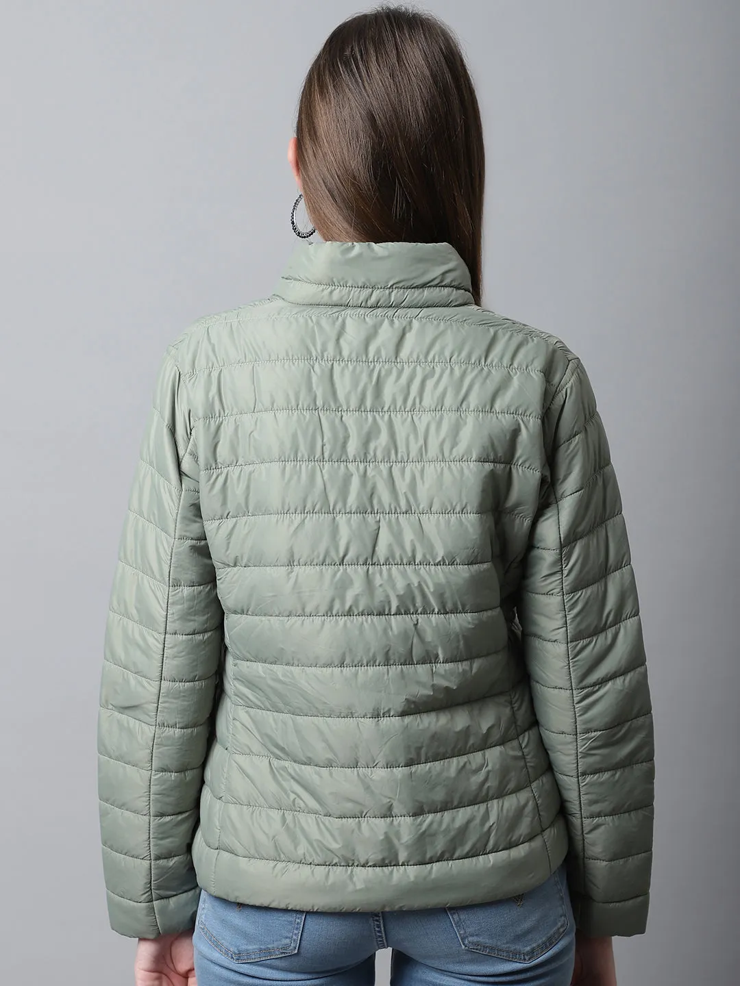 Women's Casual  Light Green Quilted  Jacket