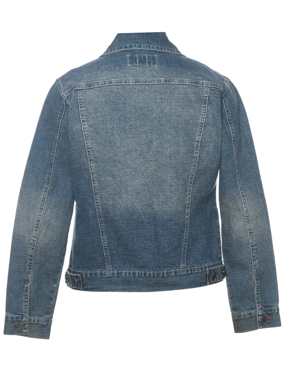 Zip-Front Stone Wash Denim Jacket - M